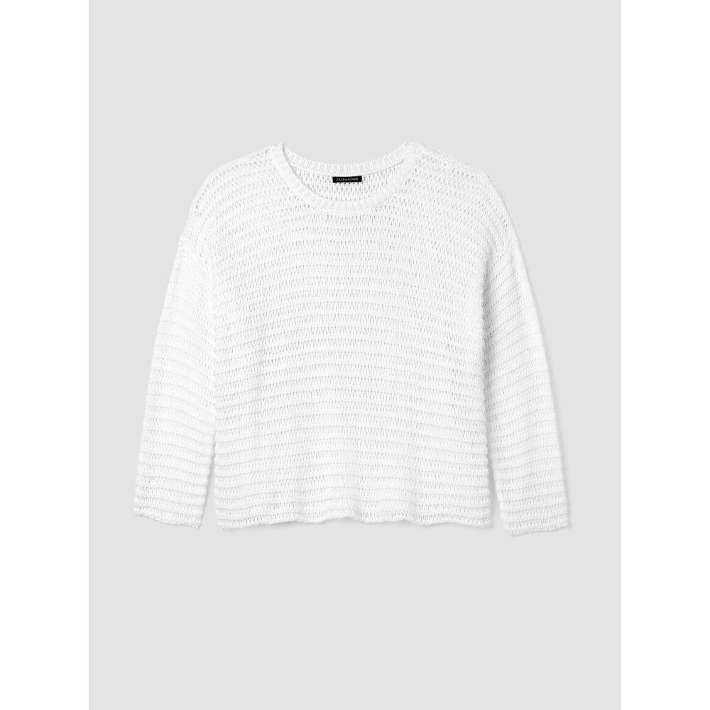 New Eileen Fisher White Organic Peruvian Cotton Open Knit Sweater Medium